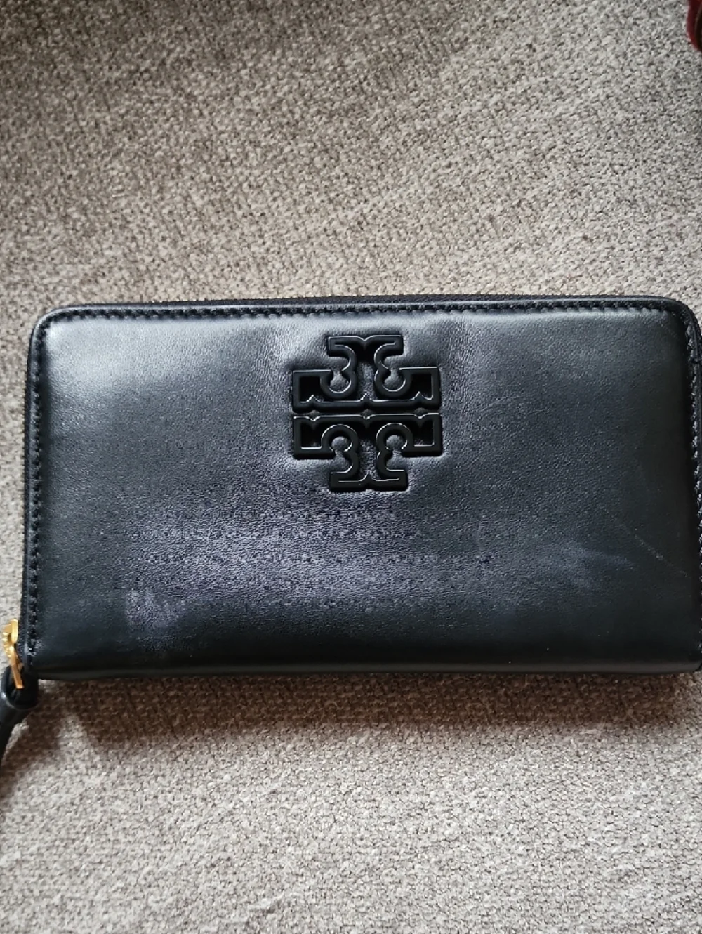 Tory Burch Black Leather Chain Shoulder Bag Gold Hardware Classic Logo W Wallet